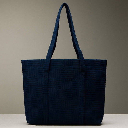 Quilted Tote Bag Navy