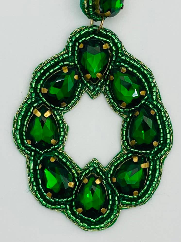 Green Rhinestone Gem Earrings
