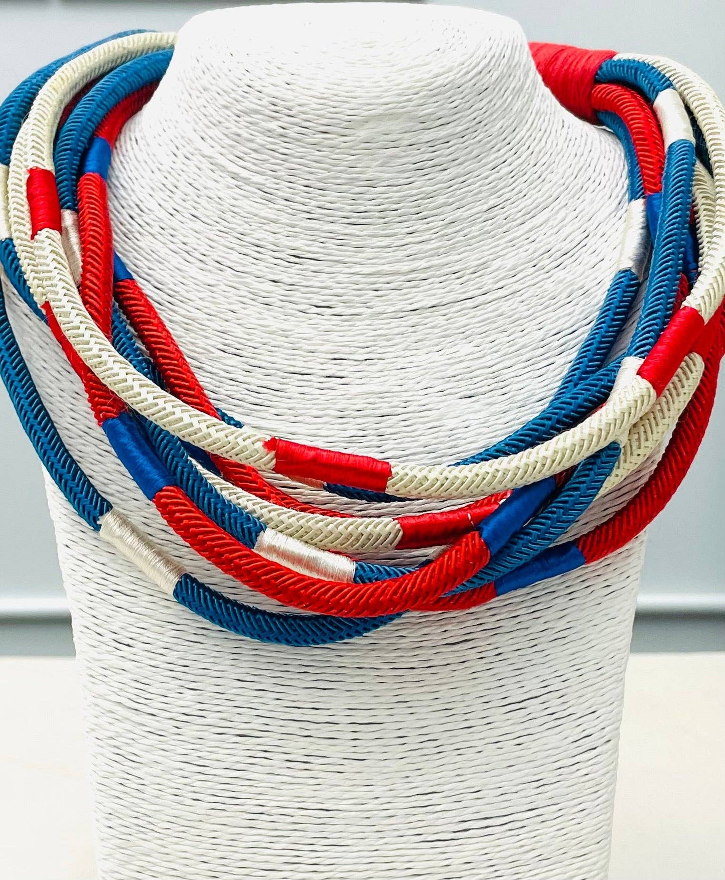 Slub Necklace - Red/Blue/Ecru
