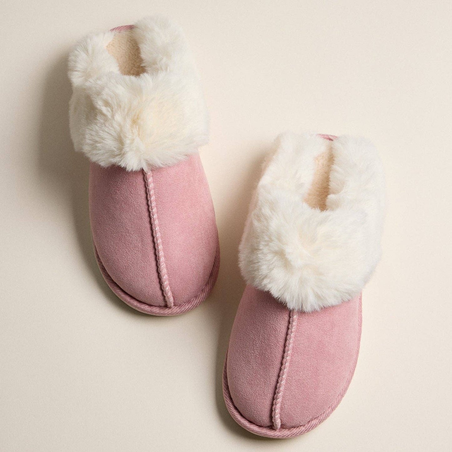Faux Fur-Trimmed Suede-Effect Cozy Slippers PK / S(38-39)