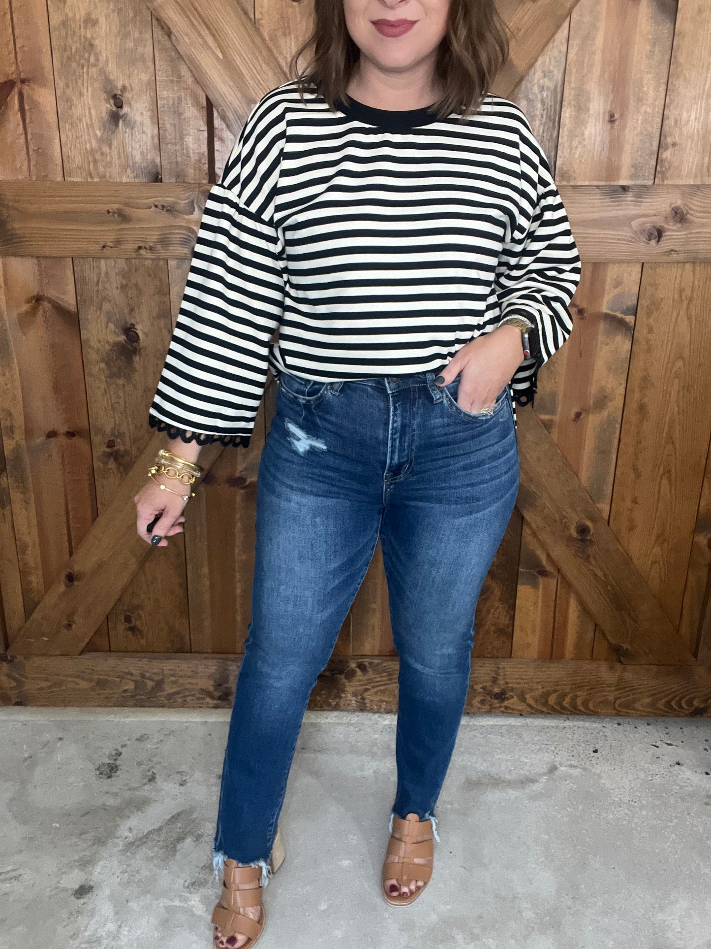 Steel Blue High Rise Straight Step Hem