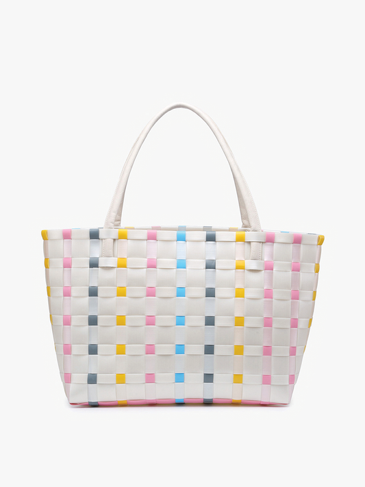 Abigail Basketweave Tote - Multi-Beige