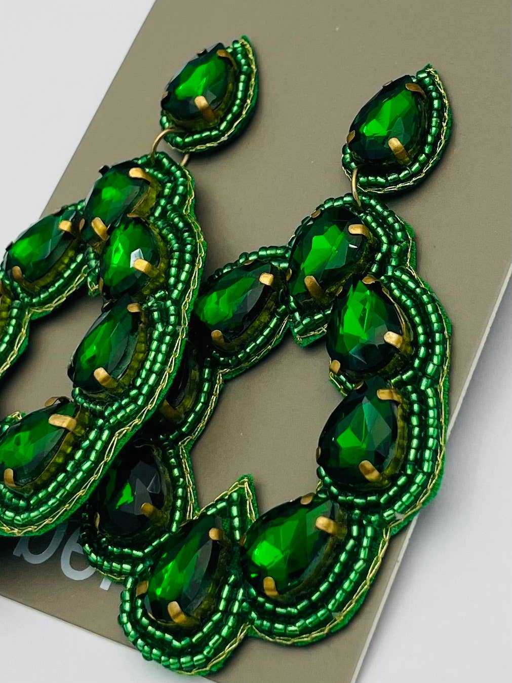 Green Rhinestone Gem Earrings