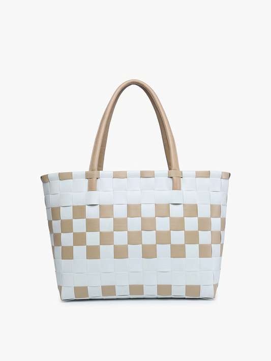 Abigail Basketweave Tote - Grey/Tan