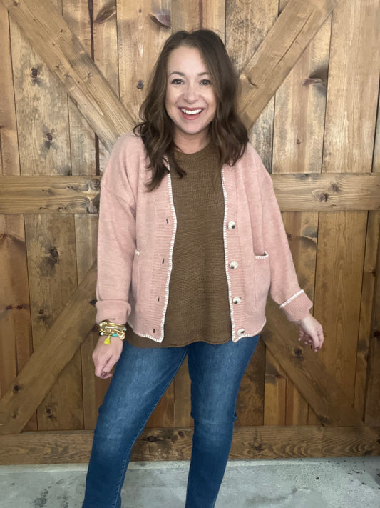 Blanket Stitch Cardi - Salmon