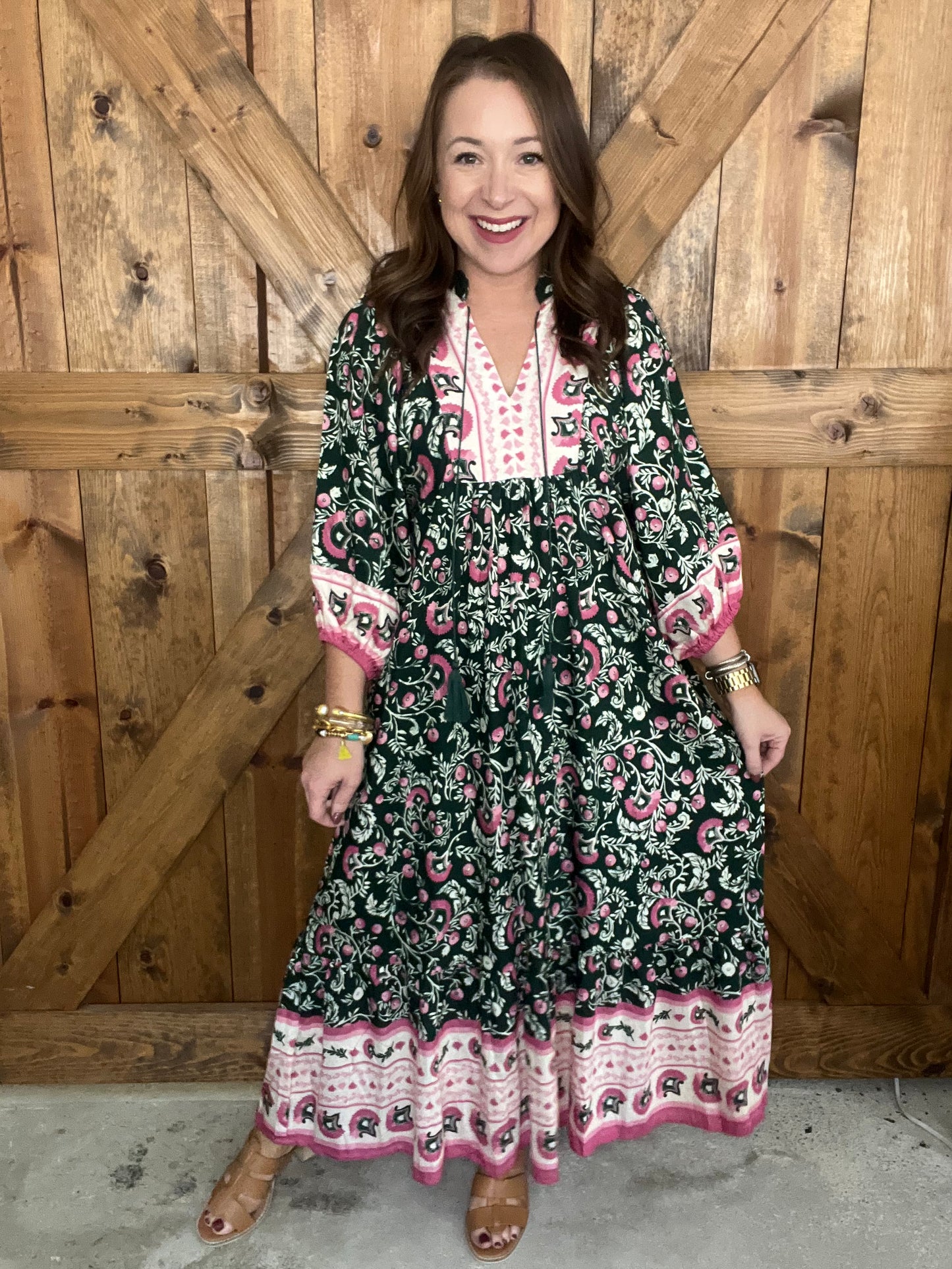 Fall Boho Dress - Green