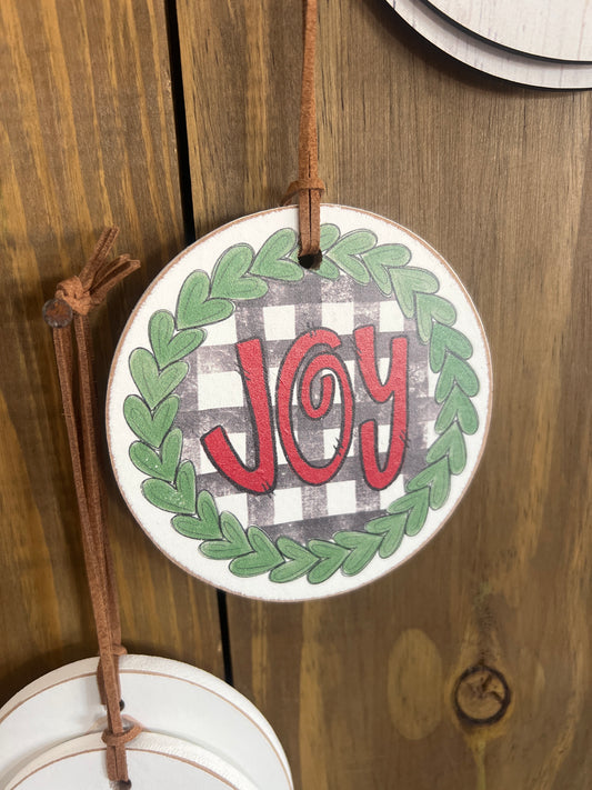 Joy Check Wreath Ornament