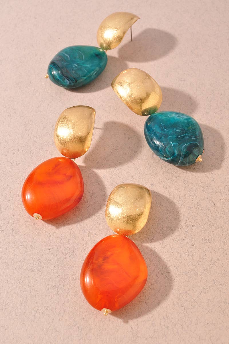 Resin Bead Link Earring - Dark Turquoise