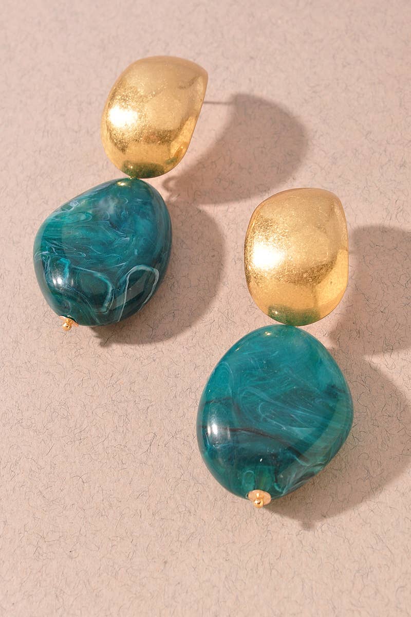 Resin Bead Link Earring - Dark Turquoise
