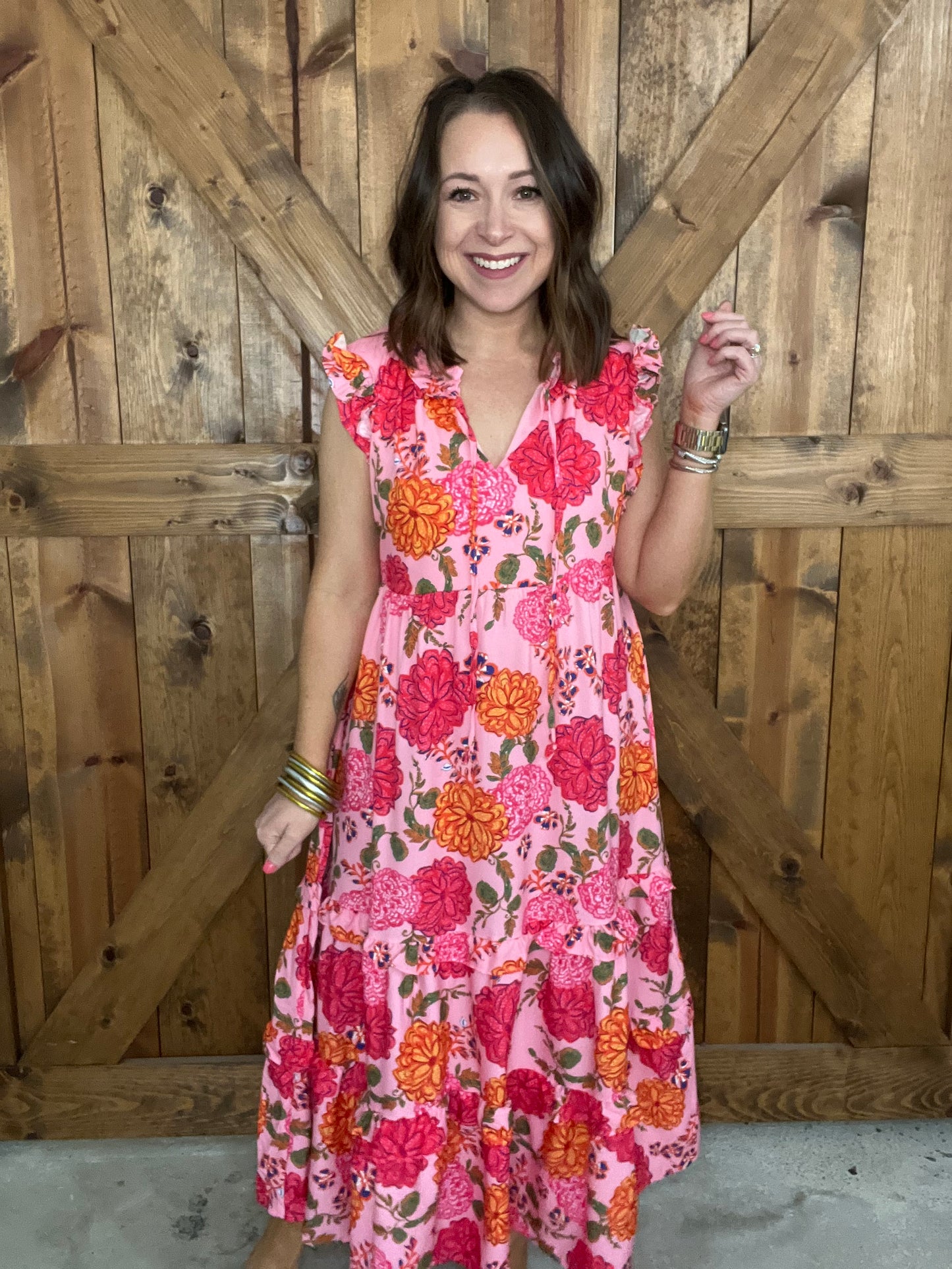 Blissful Blooms Midi Dress - Pink