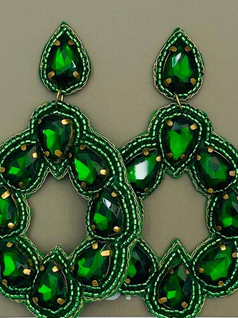Green Rhinestone Gem Earrings