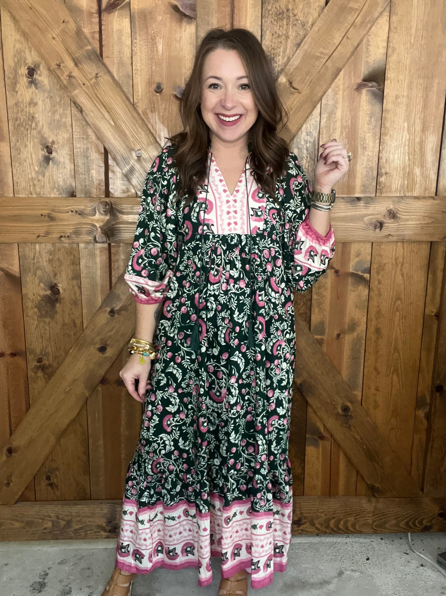 Fall Boho Dress - Green