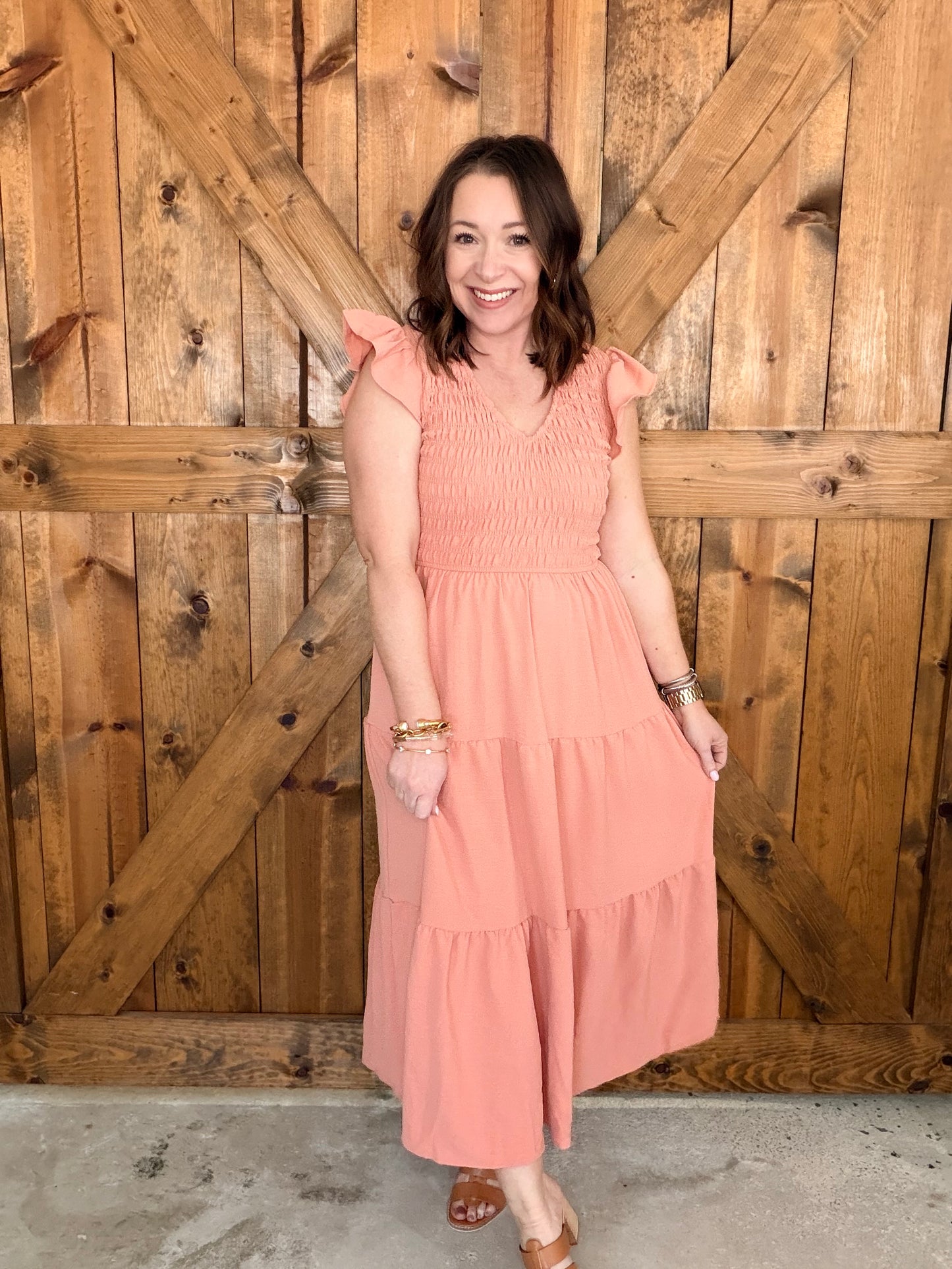 Spring Midi Dress - Peach