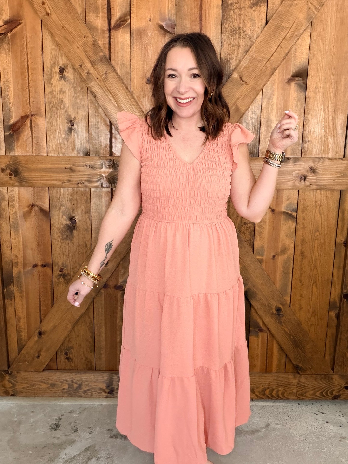 Spring Midi Dress - Peach