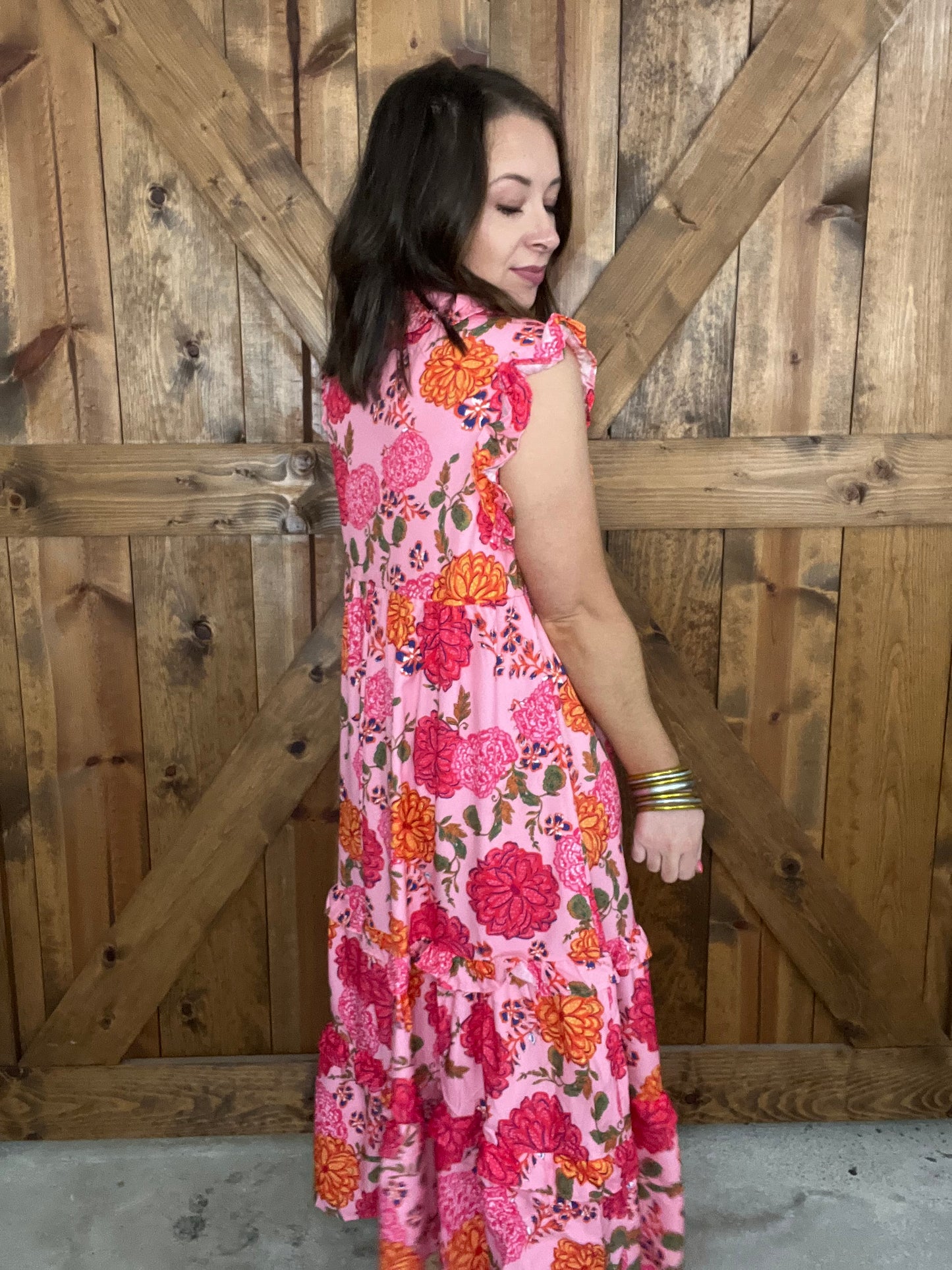 Blissful Blooms Midi Dress - Pink