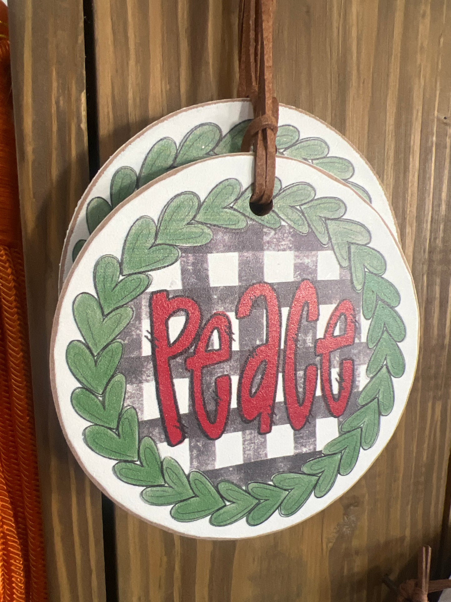 Peace Check Wreath Ornament