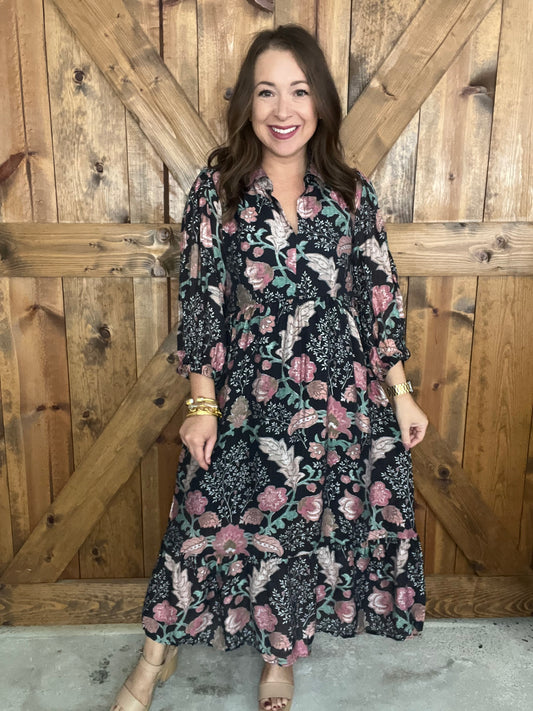 Floral Frenzy Dress - Black