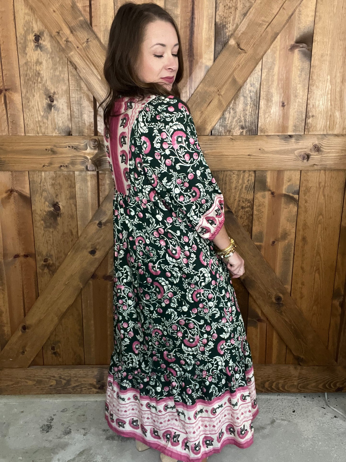 Fall Boho Dress - Green