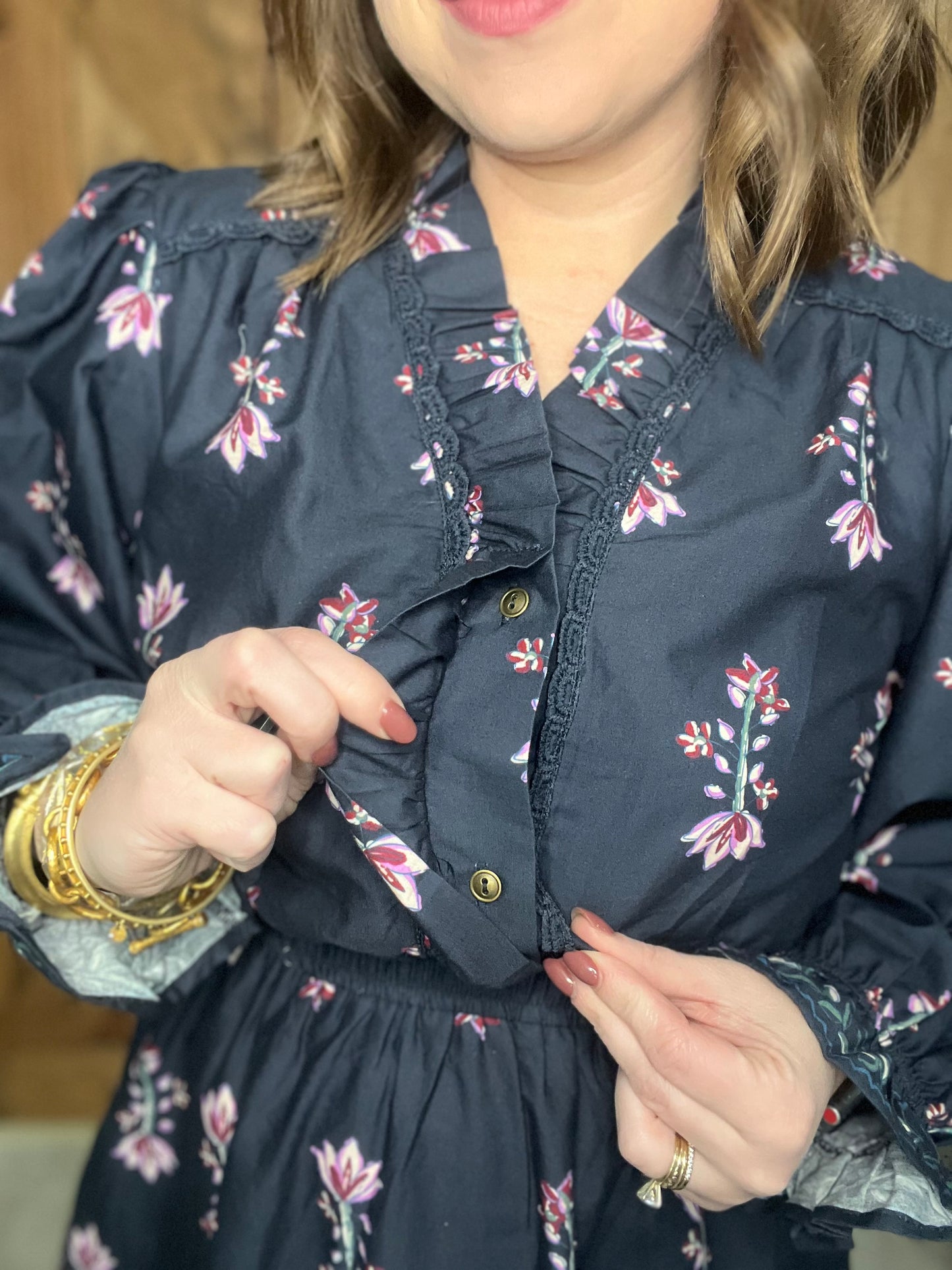 Winter Bloom Dress - Navy