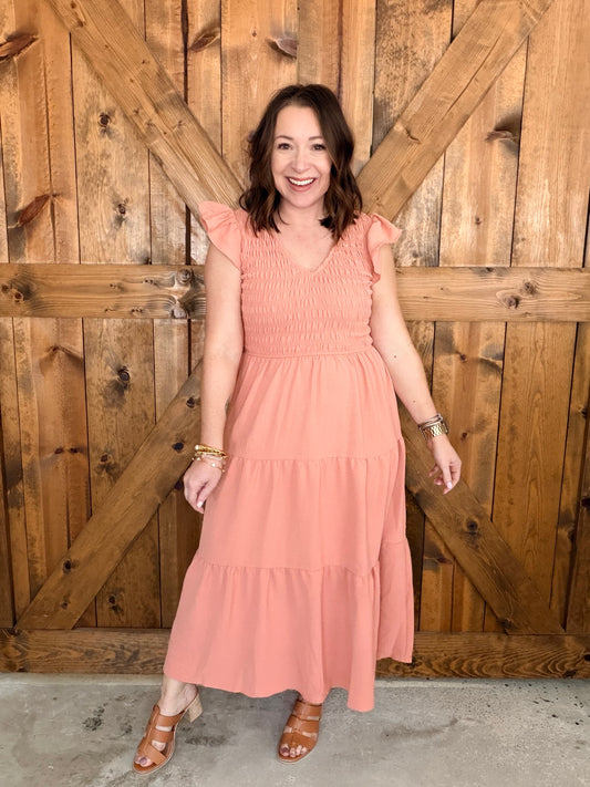 Spring Midi Dress - Peach