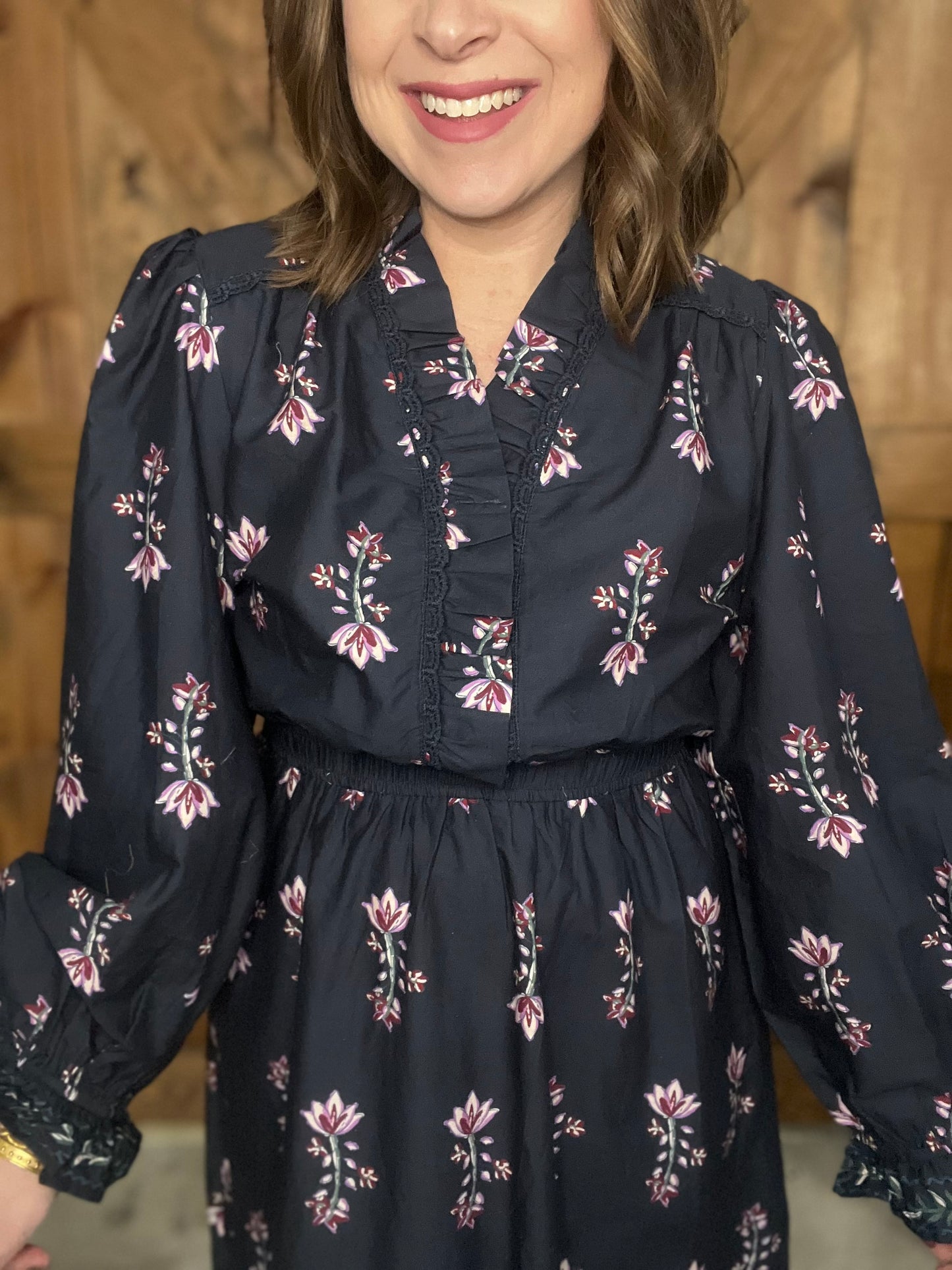 Winter Bloom Dress - Navy