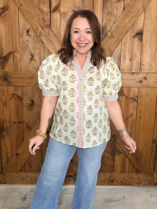 Petals & Gingham Top