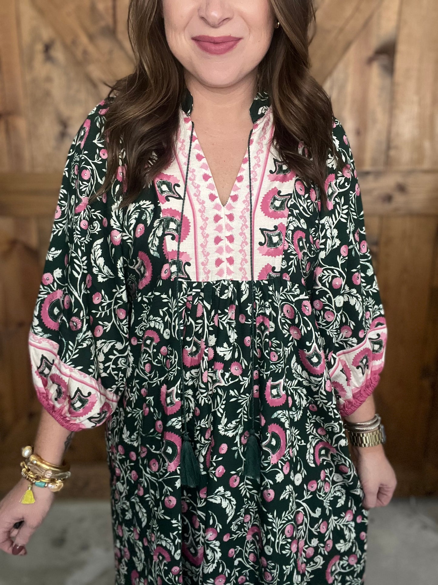 Fall Boho Dress - Green