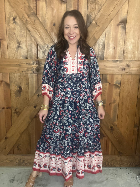 Fall Boho Dress - Navy