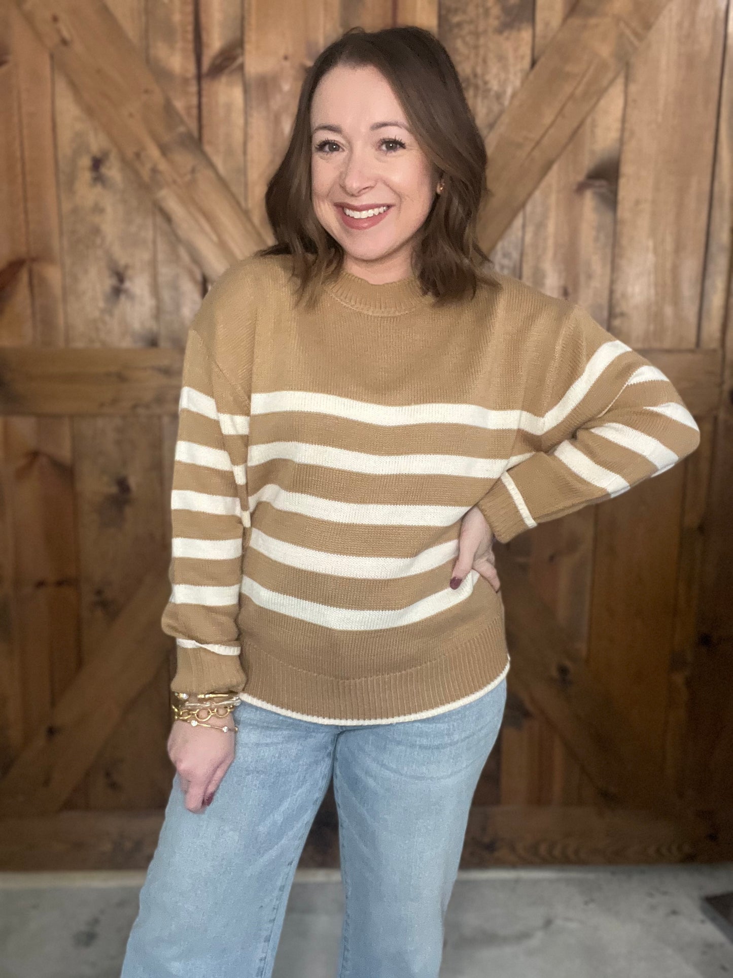 Striped Casual Sweater - Taupe