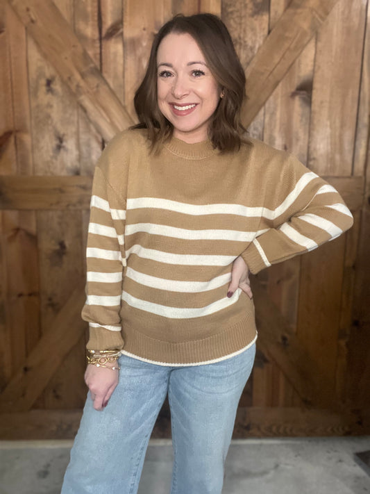 Striped Casual Sweater - Taupe