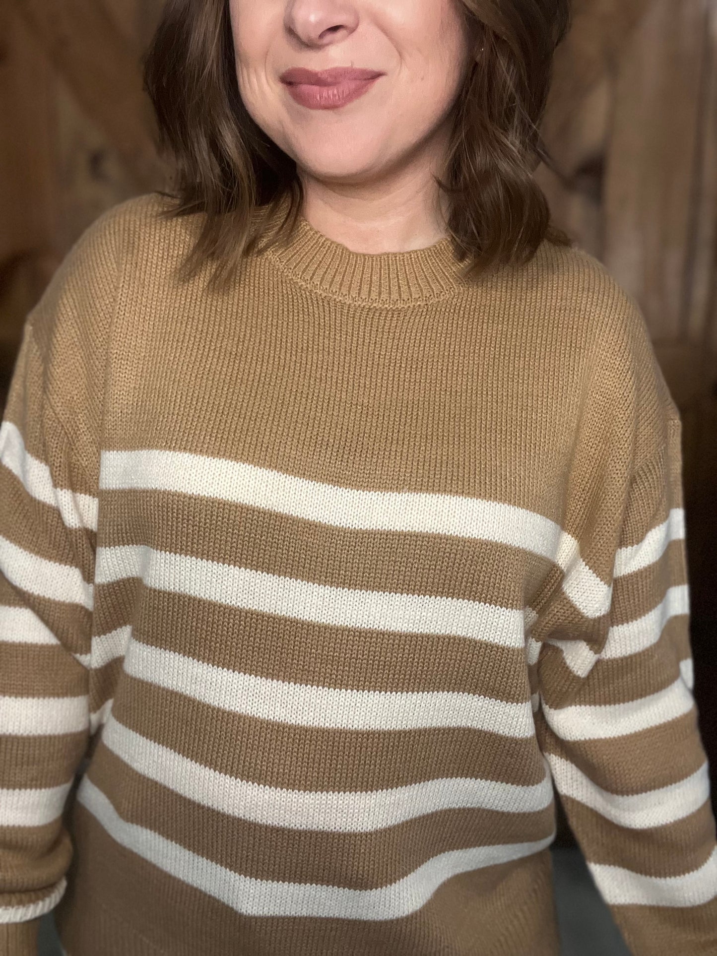 Striped Casual Sweater - Taupe