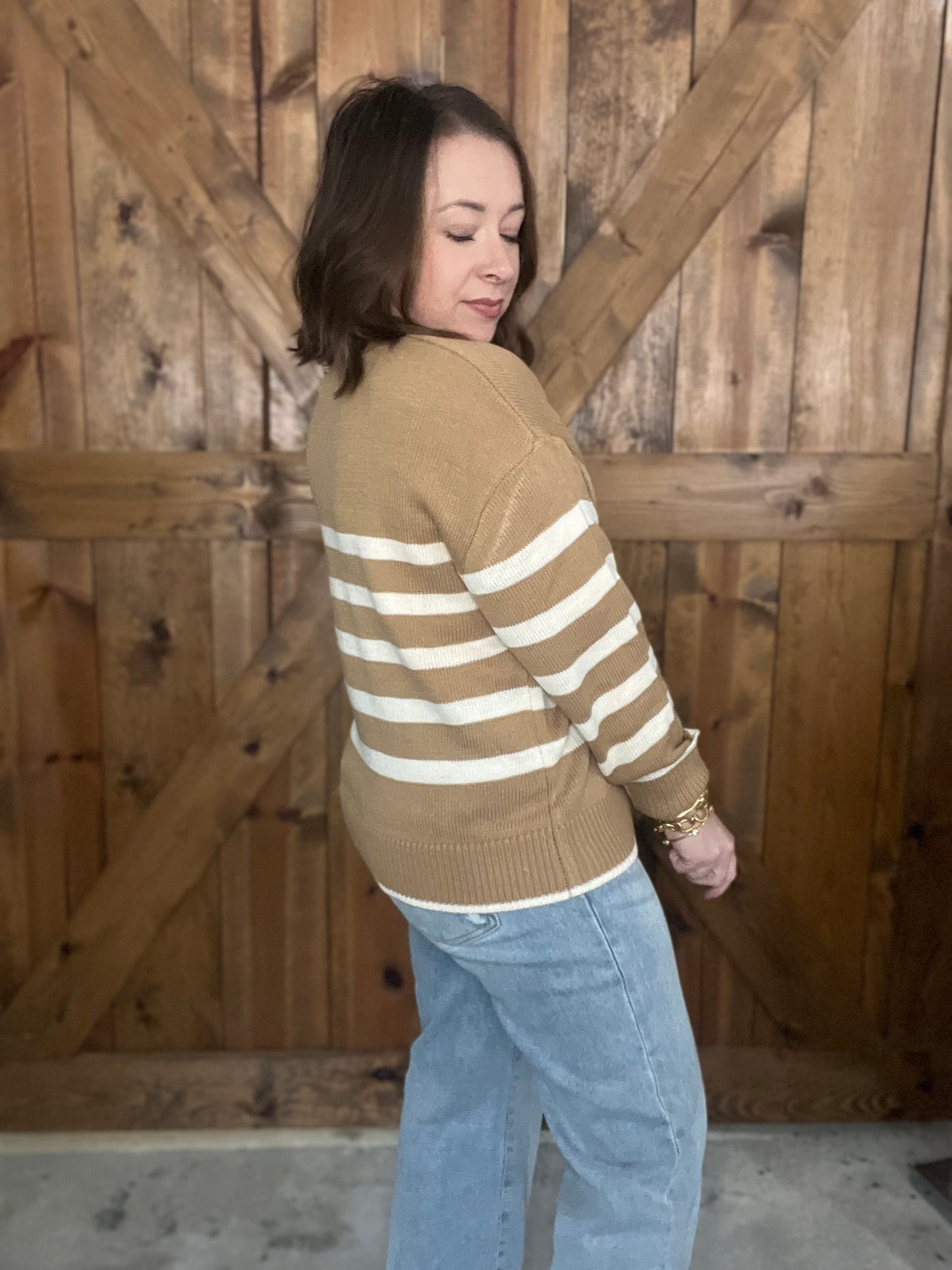 Striped Casual Sweater - Taupe