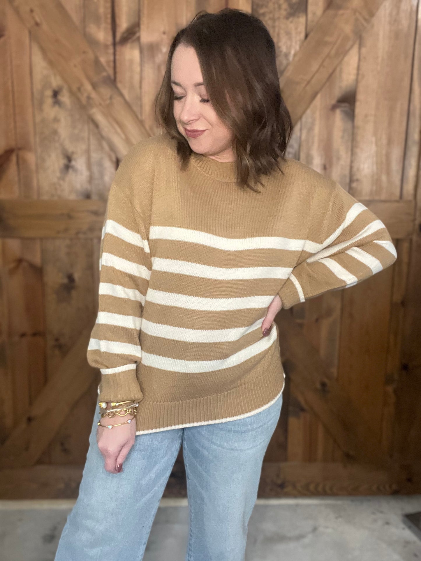 Striped Casual Sweater - Taupe
