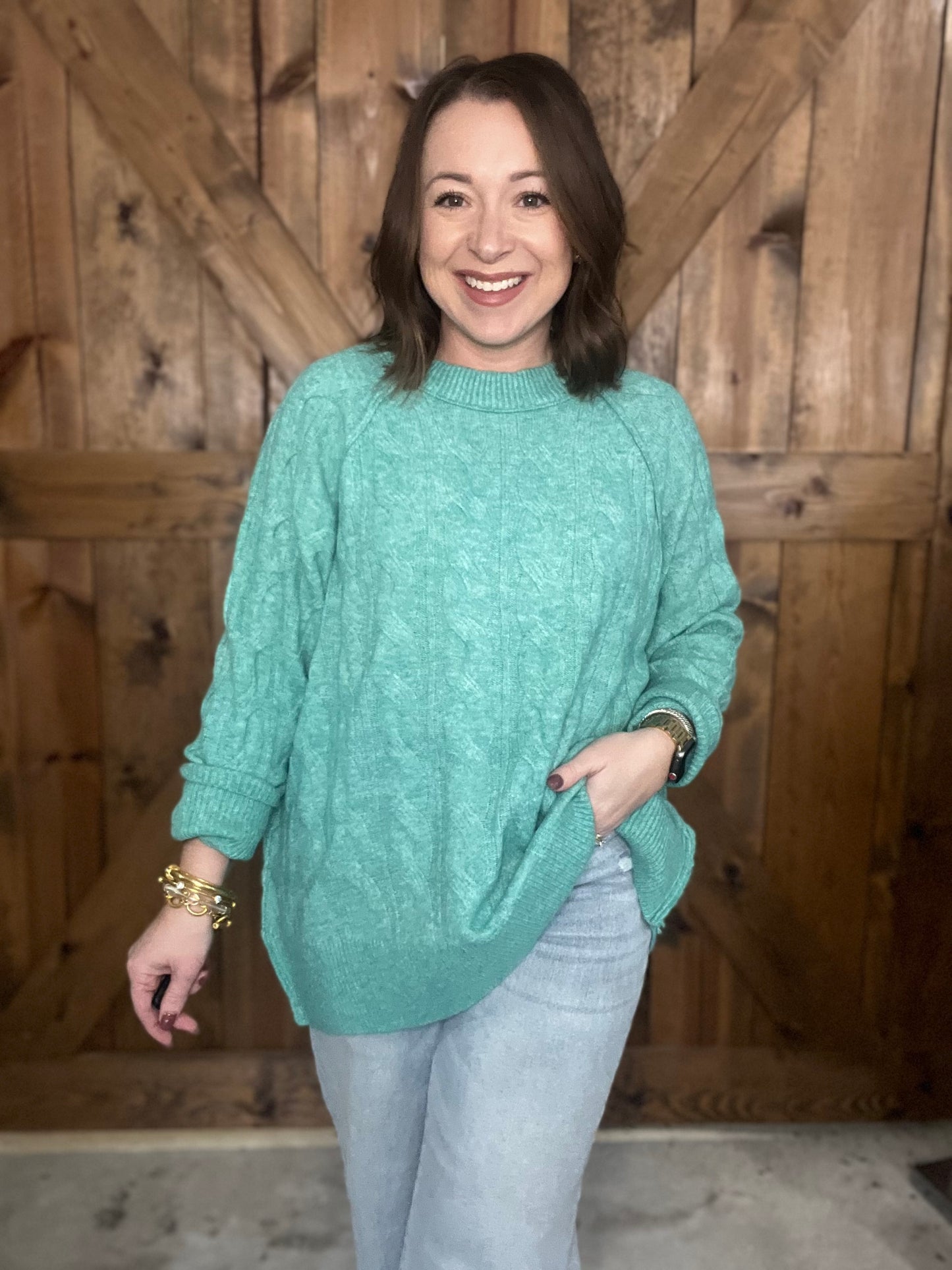 Gumdrop Cableknit Sweater - Emerald