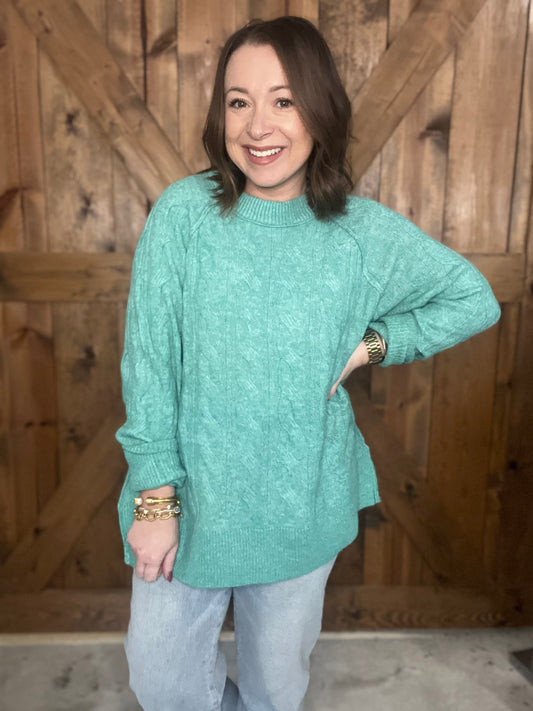 Gumdrop Cableknit Sweater - Emerald