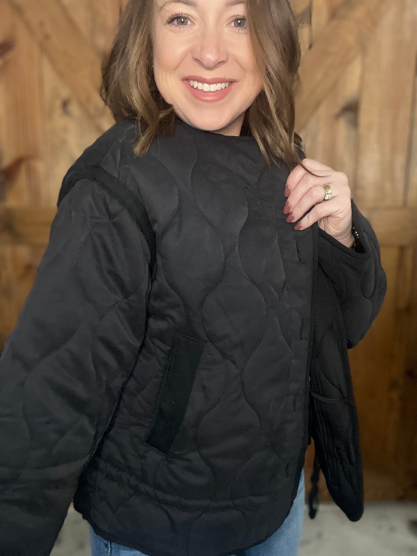 Quilted Peplum Jacket - Black