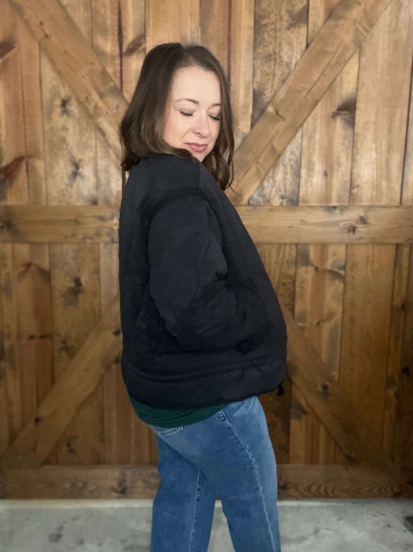 Quilted Peplum Jacket - Black