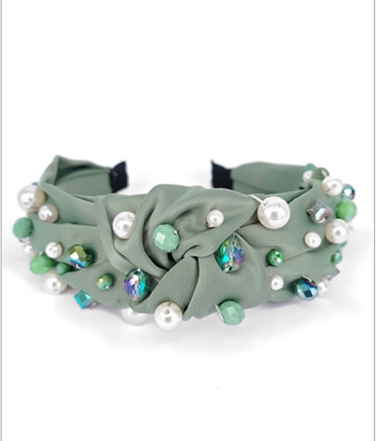 Sage/Cream Rhinestone Headband