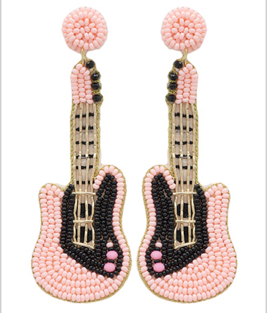 Pink Guitar Earrings