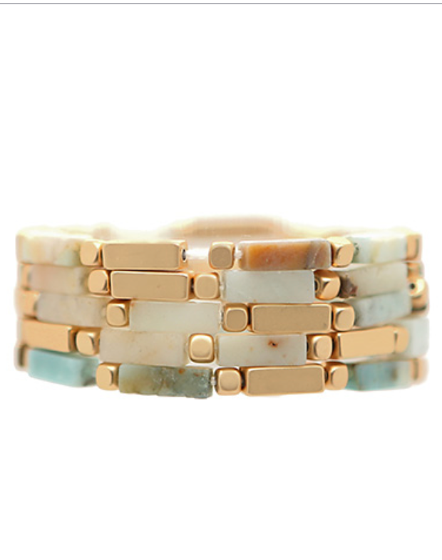 5 Stone & Metal Bracelets - Amazonite