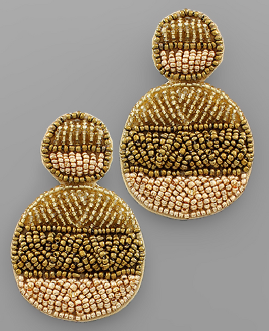 3 Color Bead Disc Earrings - Gold