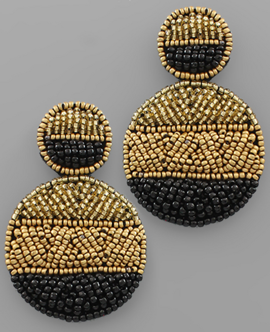 3 Color Bead Disc Earrings - Black