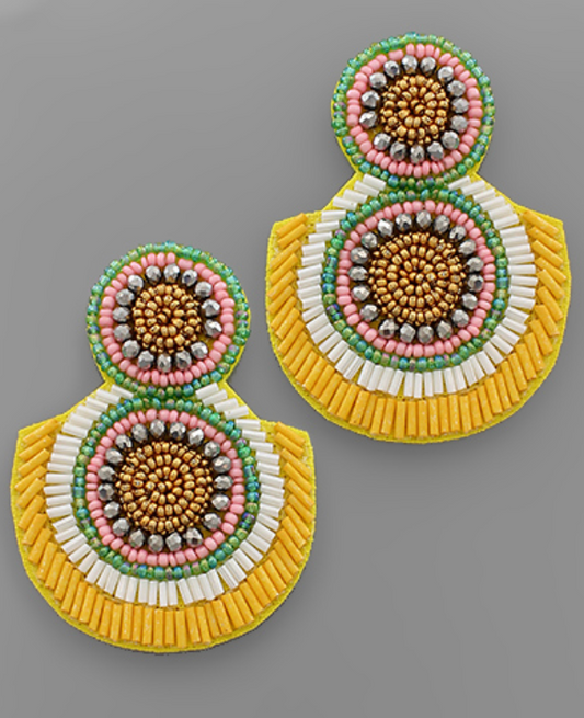 Mustard/Green Beaded Earrings