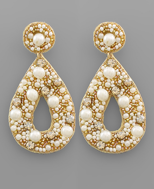 Pearl Gold/Cream Teardrop Earrings