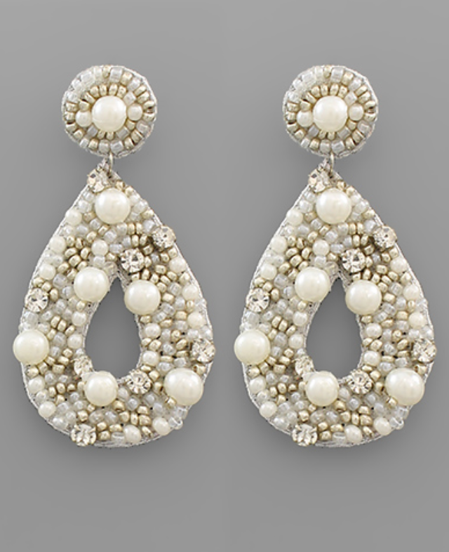 Pearl Silver/Cream Teardrop Earrings