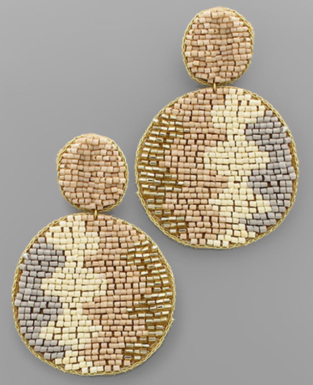 Beige Multi Bead Disc Earrings