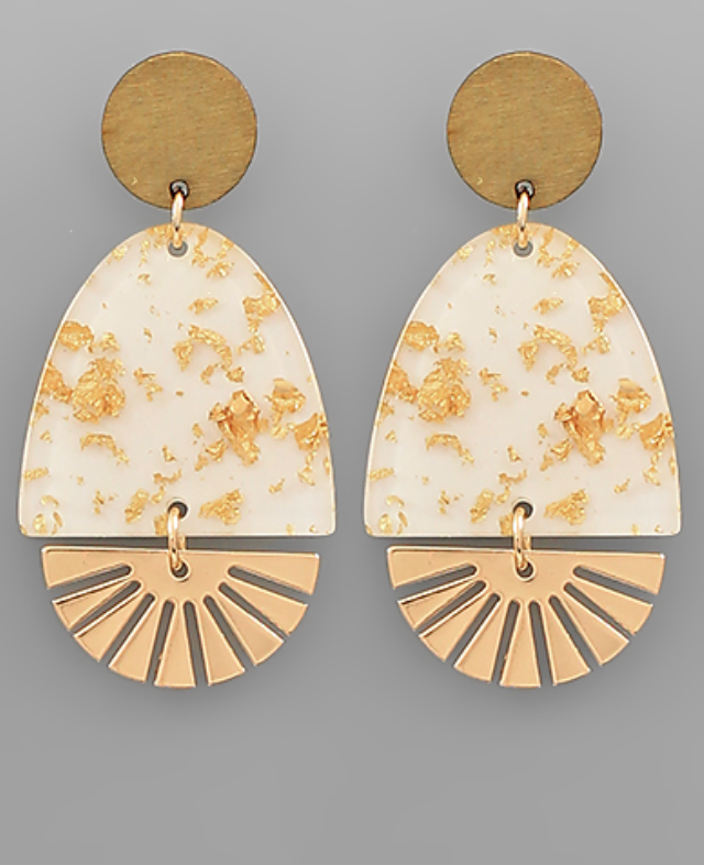 Ivory/Gold Metal Fan Earrings