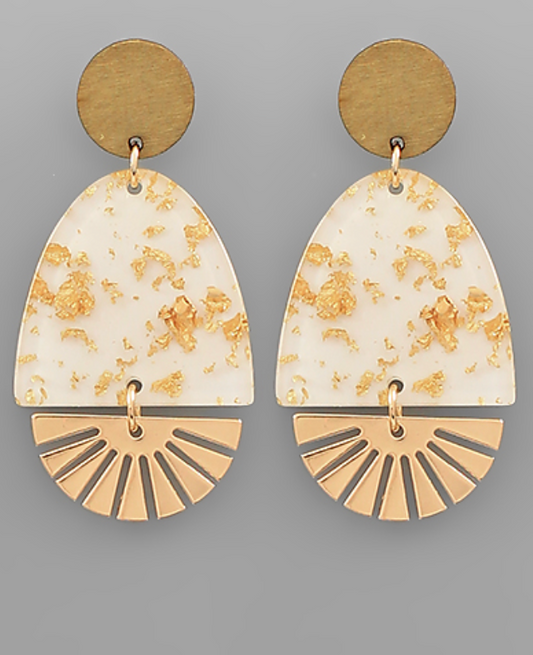 Ivory/Gold Metal Fan Earrings