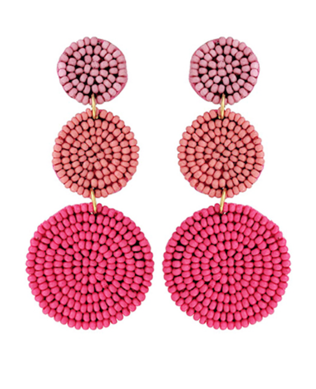 Three Bead Pink Earrings