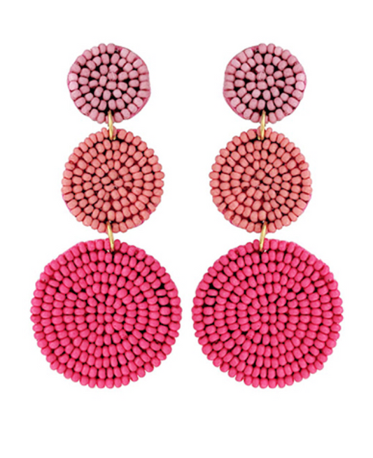 Three Bead Pink Earrings